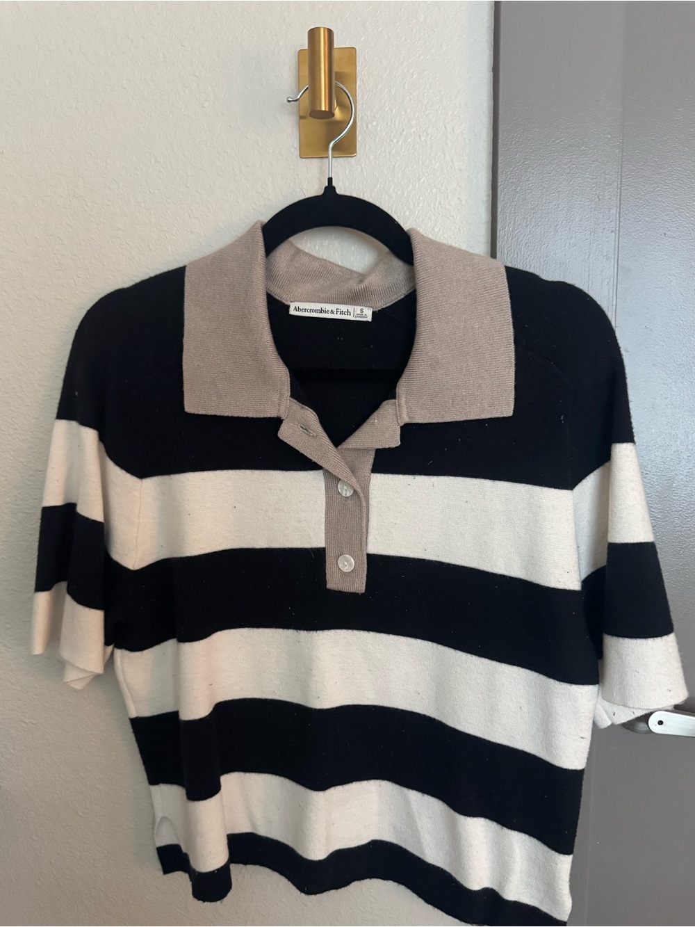 Abercrombie & Fitch Black and Taupe Striped Polo